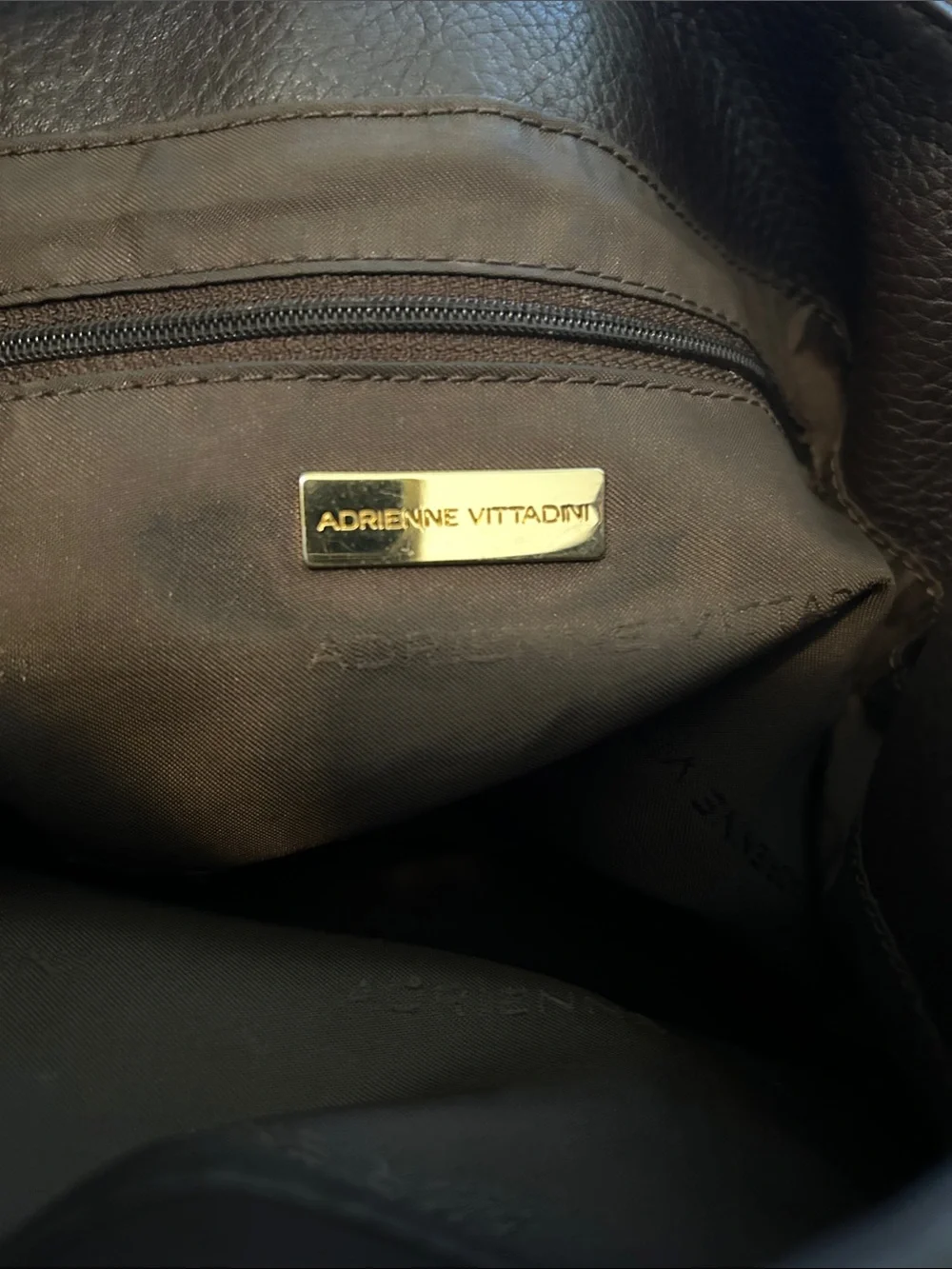 Leather Shoulder Bag in Dark Brown with Tan Accents